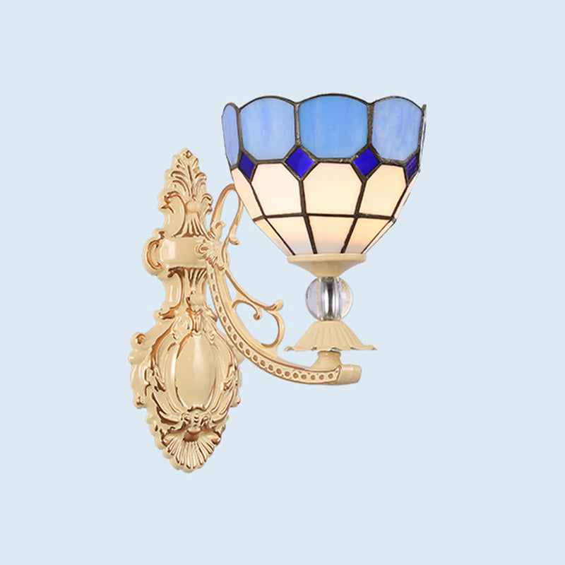 Lisslune | Cut Glass White/Red/Pink Wall Lamp Cone/Flower/Dome 1 Light Mediterranean Wall Mounted Lamp for Outdoor