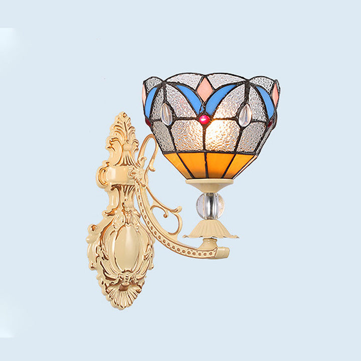 Lisslune | Cut Glass White/Red/Pink Wall Lamp Cone/Flower/Dome 1 Light Mediterranean Wall Mounted Lamp for Outdoor