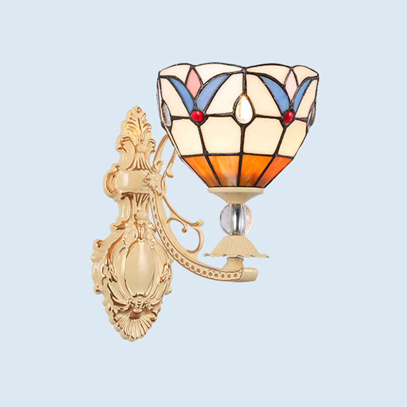 Lisslune | Cut Glass White/Red/Pink Wall Lamp Cone/Flower/Dome 1 Light Mediterranean Wall Mounted Lamp for Outdoor