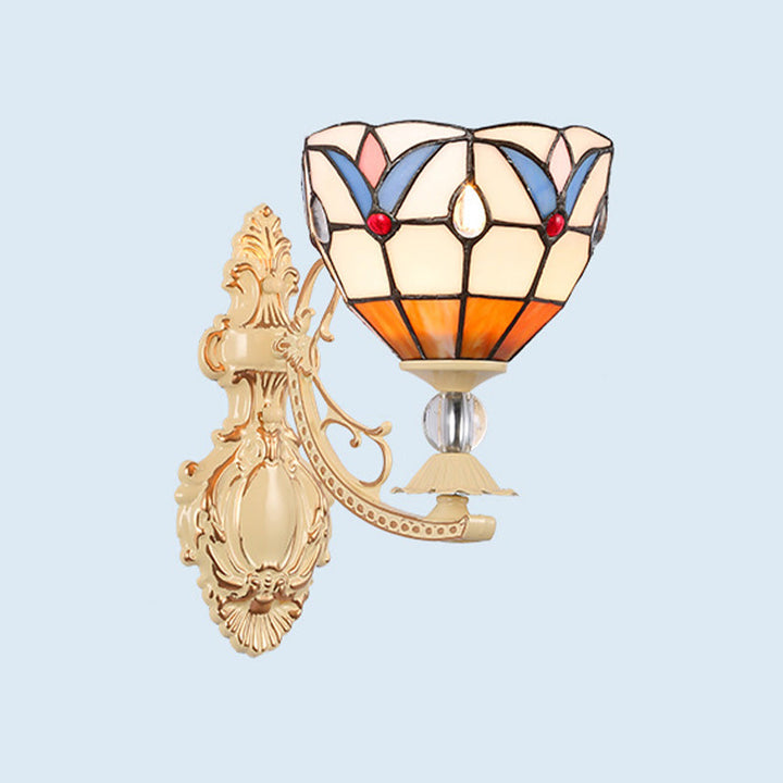 Lisslune | Cut Glass White/Red/Pink Wall Lamp Cone/Flower/Dome 1 Light Mediterranean Wall Mounted Lamp for Outdoor