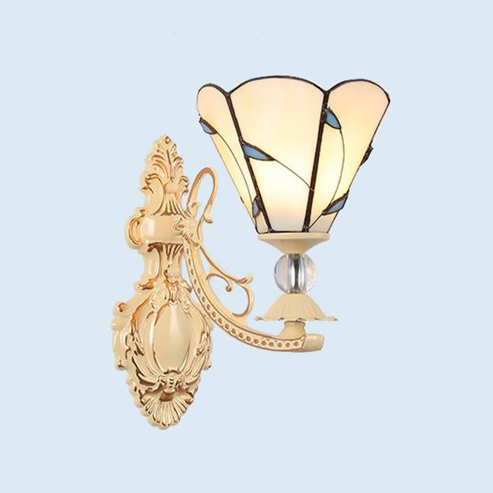 Lisslune | Cut Glass White/Red/Pink Wall Lamp Cone/Flower/Dome 1 Light Mediterranean Wall Mounted Lamp for Outdoor