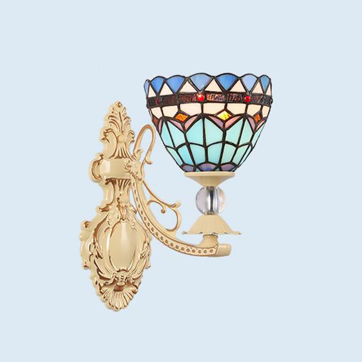 Lisslune | Cut Glass White/Red/Pink Wall Lamp Cone/Flower/Dome 1 Light Mediterranean Wall Mounted Lamp for Outdoor