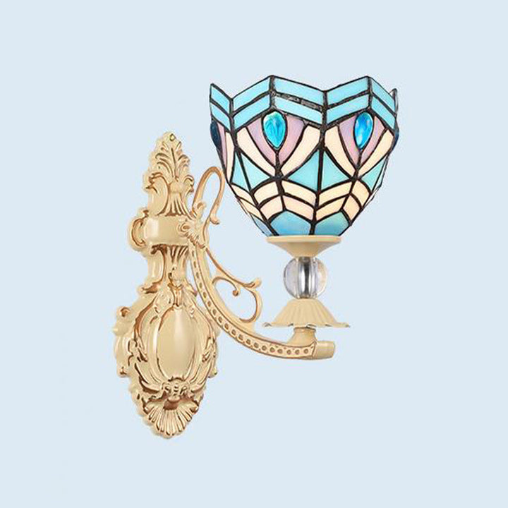 Lisslune | Cut Glass White/Red/Pink Wall Lamp Cone/Flower/Dome 1 Light Mediterranean Wall Mounted Lamp for Outdoor
