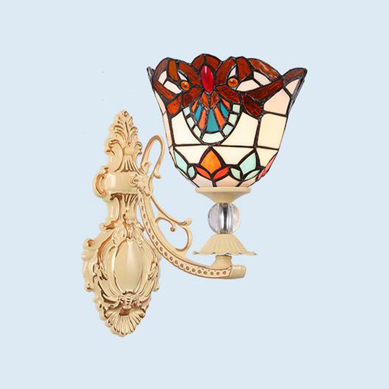 Lisslune | Cut Glass White/Red/Pink Wall Lamp Cone/Flower/Dome 1 Light Mediterranean Wall Mounted Lamp for Outdoor