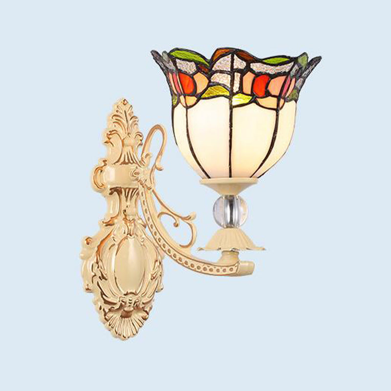 Lisslune | Cut Glass White/Red/Pink Wall Lamp Cone/Flower/Dome 1 Light Mediterranean Wall Mounted Lamp for Outdoor