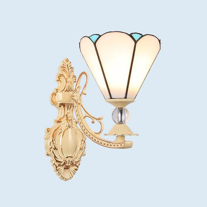 Lisslune | Cut Glass White/Red/Pink Wall Lamp Cone/Flower/Dome 1 Light Mediterranean Wall Mounted Lamp for Outdoor
