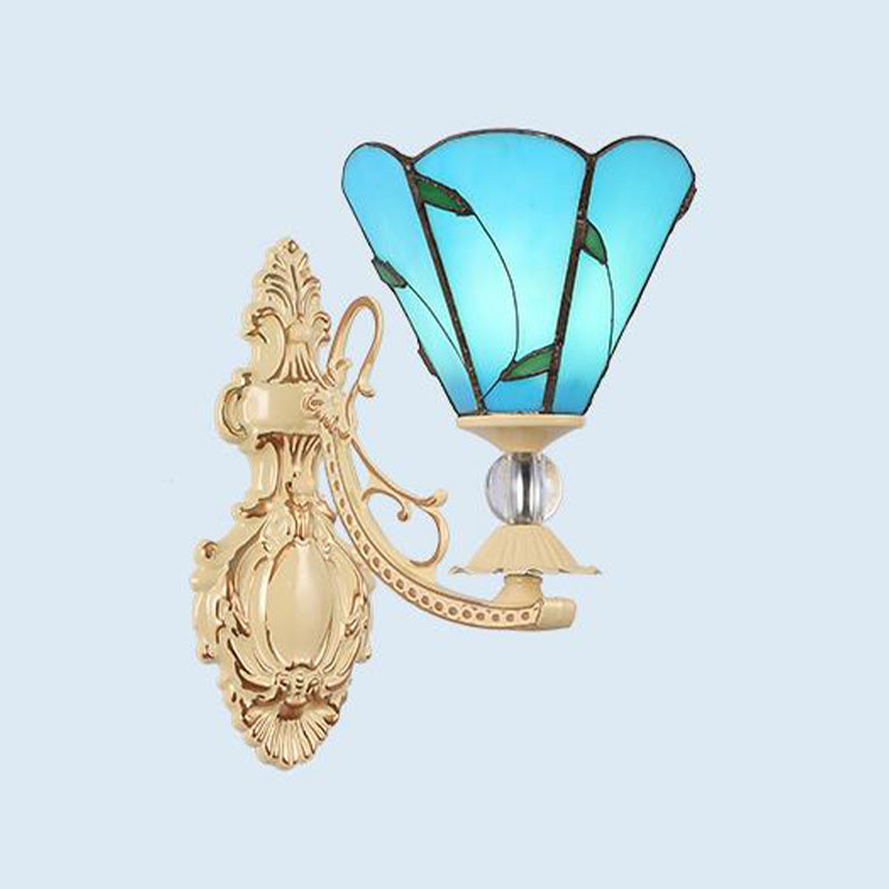 Lisslune | Cut Glass White/Red/Pink Wall Lamp Cone/Flower/Dome 1 Light Mediterranean Wall Mounted Lamp for Outdoor