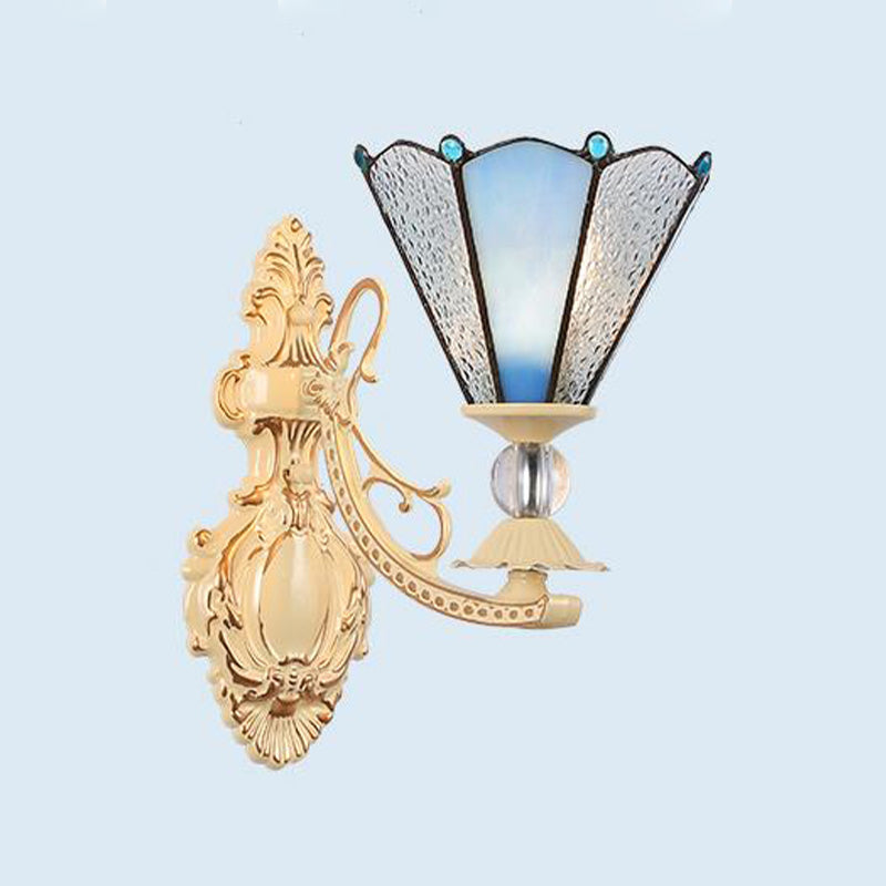 Lisslune | Cut Glass White/Red/Pink Wall Lamp Cone/Flower/Dome 1 Light Mediterranean Wall Mounted Lamp for Outdoor