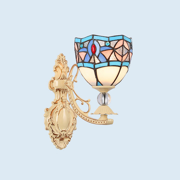 Lisslune | Cut Glass White/Red/Pink Wall Lamp Cone/Flower/Dome 1 Light Mediterranean Wall Mounted Lamp for Outdoor