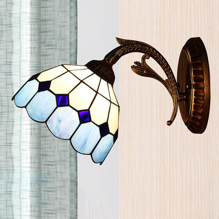 Lisslune | 1 Light Wall Mounted Lighting Baroque Stylish Dome Woven Art Glass Wall Lamp in Red/Yellow/Blue for Living Room