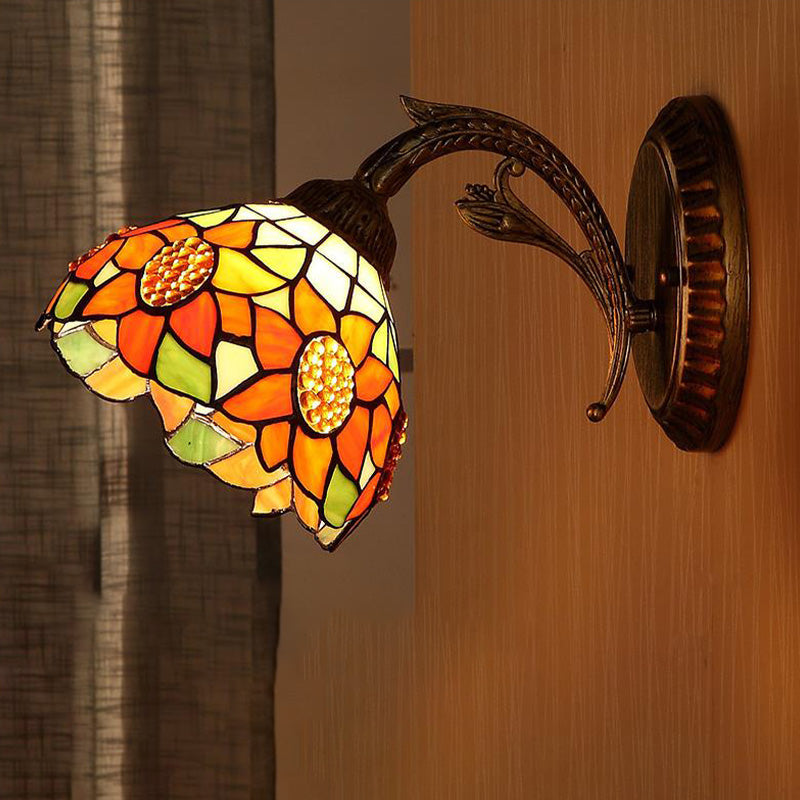 Lisslune | 1 Light Wall Mounted Lighting Baroque Stylish Dome Woven Art Glass Wall Lamp in Red/Yellow/Blue for Living Room