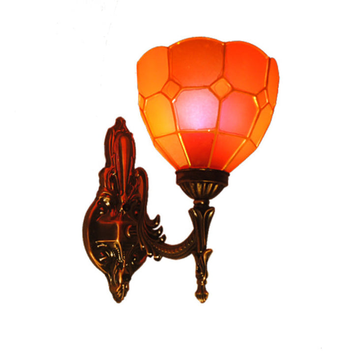 Lisslune | Dome Hand-Painted Glass Wall Lamp Tiffany Style 1 Light Blue/Gold/Beige Wall Lamp for Bedroom