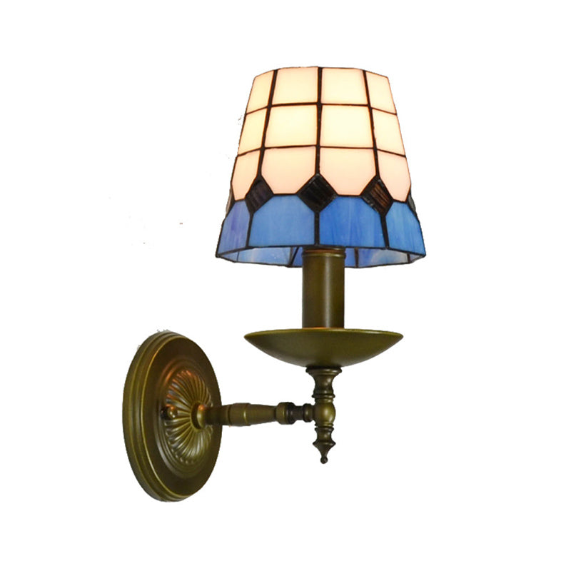 Lisslune | Tiffany Grid Patterned Wall Lighting Fixture 1 Light Hand-Cut Glass Wall Lamp in Orange/Blue/Green
