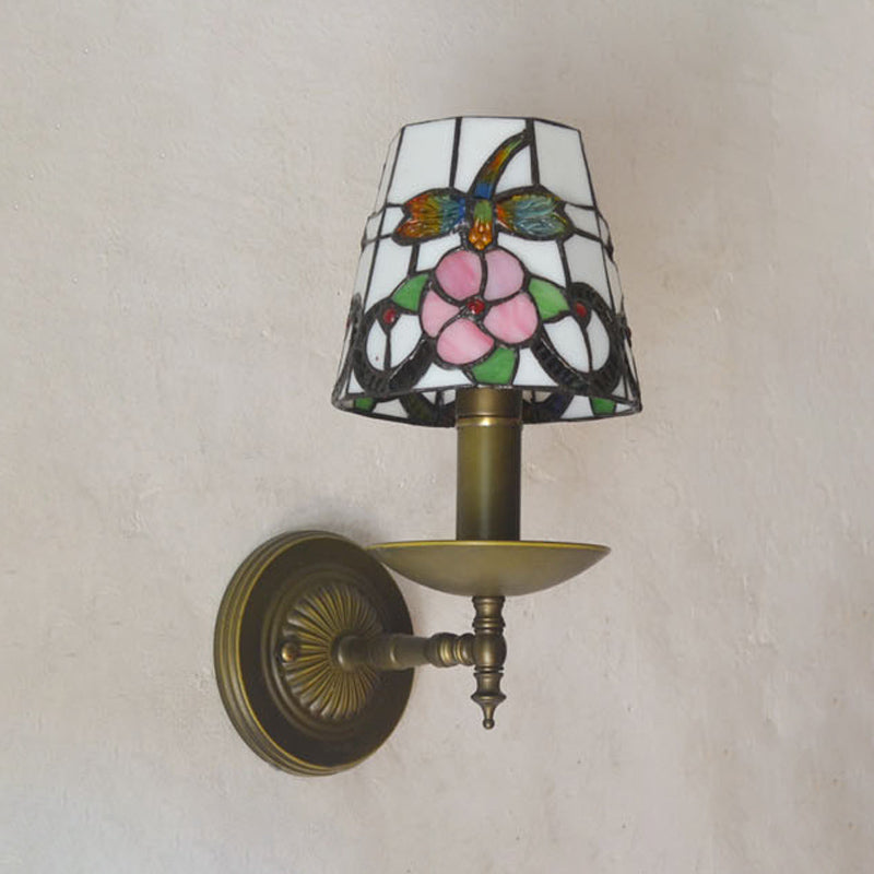 Lisslune | Tiffany Grid Patterned Wall Lighting Fixture 1 Light Hand-Cut Glass Wall Lamp in Orange/Blue/Green