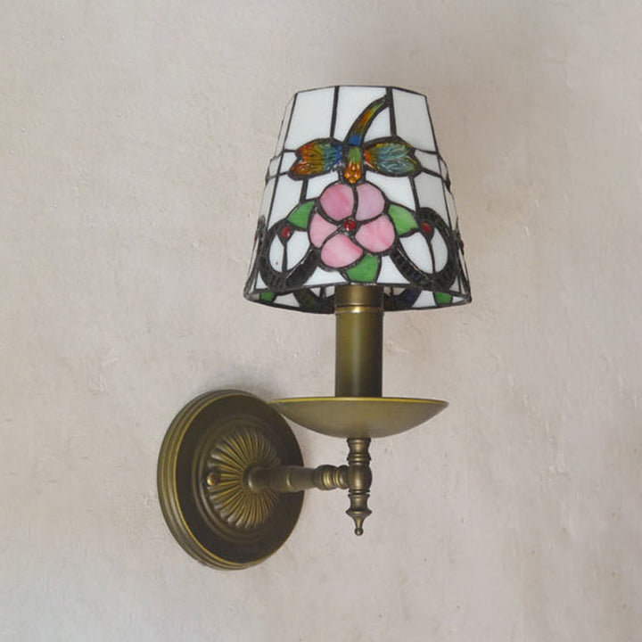 Lisslune | Tiffany Grid Patterned Wall Lighting Fixture 1 Light Hand-Cut Glass Wall Lamp in Orange/Blue/Green