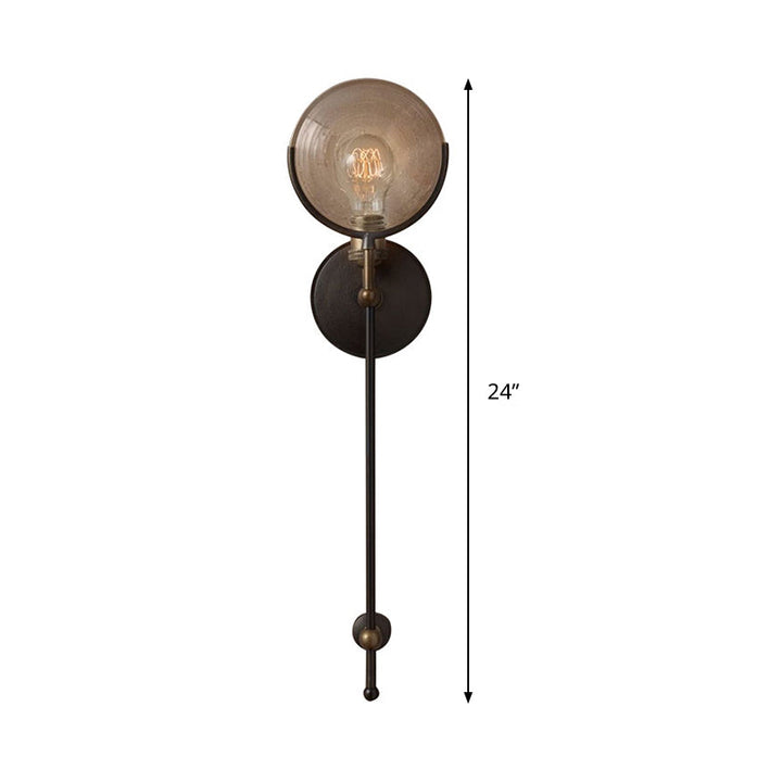 Skørter | Armed Wall Lamp Traditional Metal 11.5"/24" Wide 1 Head Black Wall Lamp Fixture with Round Frosted Glass Deco