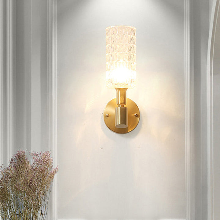 Skørter | Gold Tube Wall Light Traditional Ribbed Glass 1 Bulb Wall Mounted Lamp for Living Room