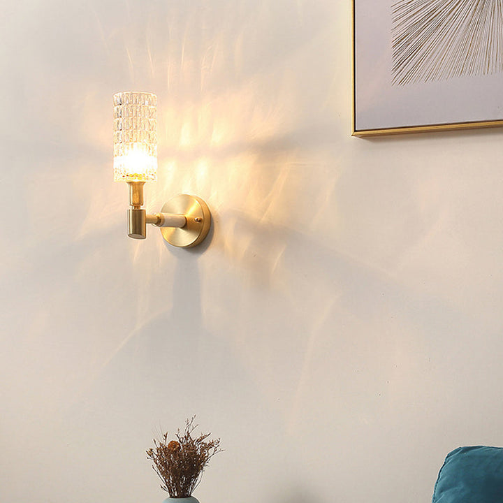 Skørter | Gold Tube Wall Light Traditional Ribbed Glass 1 Bulb Wall Mounted Lamp for Living Room