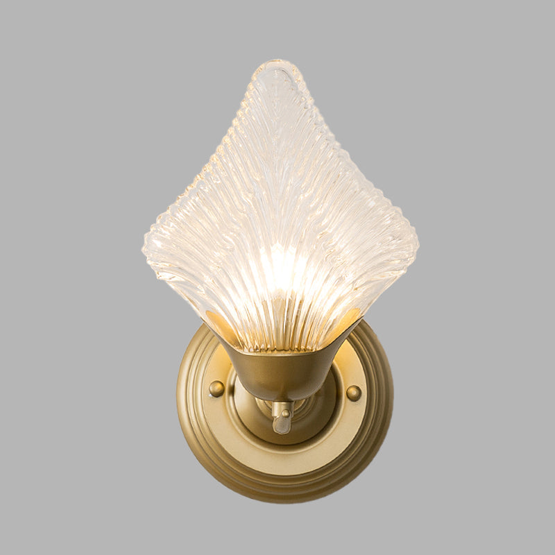 Skørter | Shell Bedroom Wall Sconce Light Vintage Clear Ribbed Glass 1/2 Heads Gold Wall Lighting Fixture