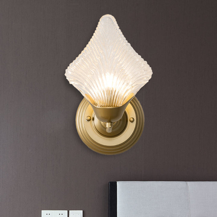 Skørter | Shell Bedroom Wall Sconce Light Vintage Clear Ribbed Glass 1/2 Heads Gold Wall Lighting Fixture