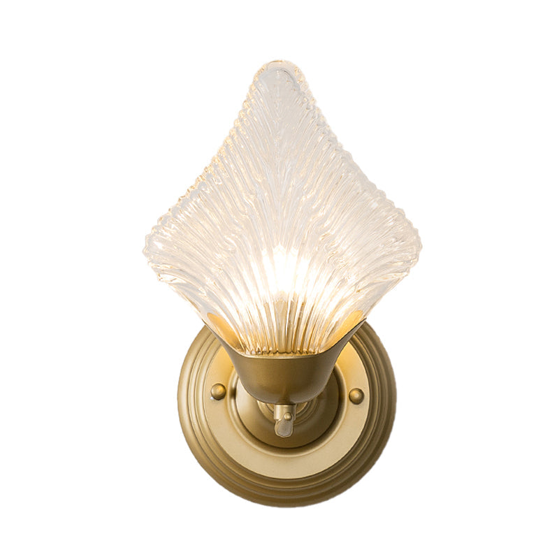 Skørter | Shell Bedroom Wall Sconce Light Vintage Clear Ribbed Glass 1/2 Heads Gold Wall Lighting Fixture