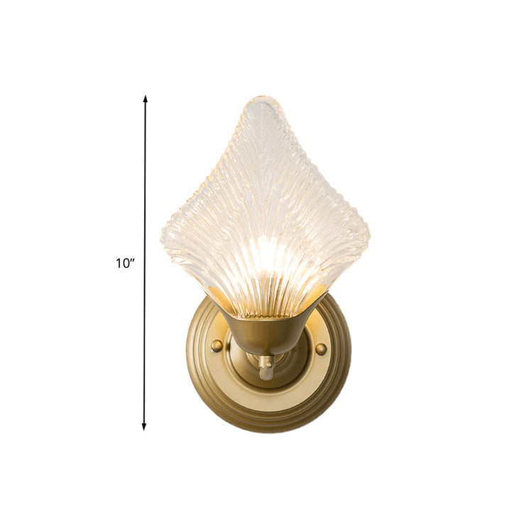 Skørter | Shell Bedroom Wall Sconce Light Vintage Clear Ribbed Glass 1/2 Heads Gold Wall Lighting Fixture