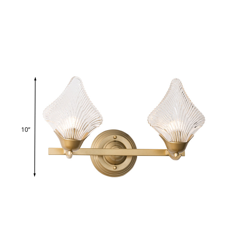 Skørter | Shell Bedroom Wall Sconce Light Vintage Clear Ribbed Glass 1/2 Heads Gold Wall Lighting Fixture