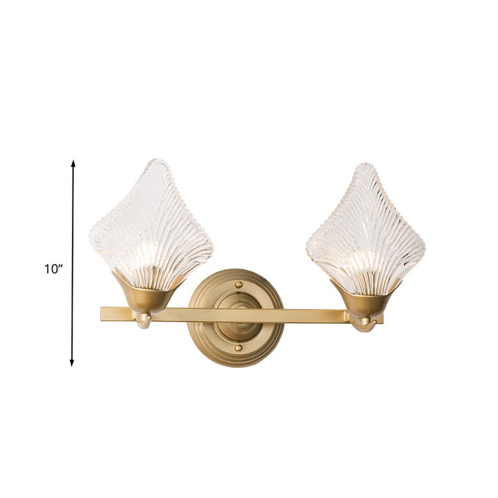Skørter | Shell Bedroom Wall Sconce Light Vintage Clear Ribbed Glass 1/2 Heads Gold Wall Lighting Fixture