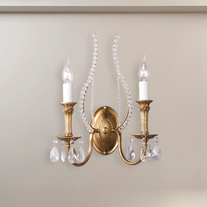 Skørter | Candle holder Bedroom Wall lamp Rustic Facet Crystal 1/2 Cups Brass Wall lighting Fixture