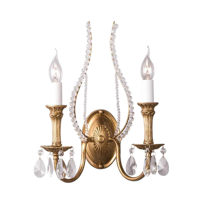 Skørter | Candle holder Bedroom Wall lamp Rustic Facet Crystal 1/2 Cups Brass Wall lighting Fixture