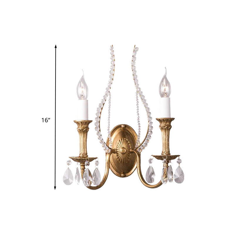 Skørter | Candle holder Bedroom Wall lamp Rustic Facet Crystal 1/2 Cups Brass Wall lighting Fixture