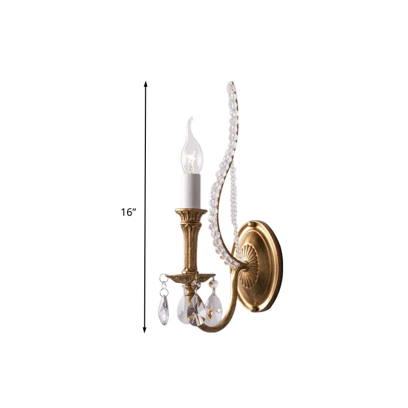 Skørter | Candle holder Bedroom Wall lamp Rustic Facet Crystal 1/2 Cups Brass Wall lighting Fixture