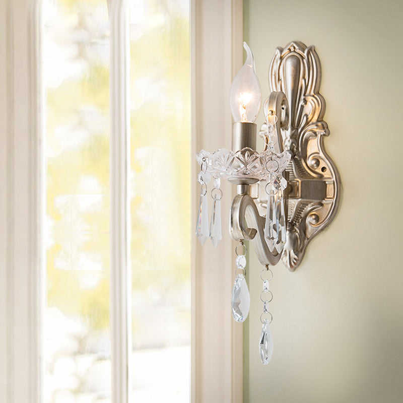 Skørter | Crystal Candle Holder Wall Mounted Lamp Retro 1/2 Bulbs Living Room Wall Light Silver