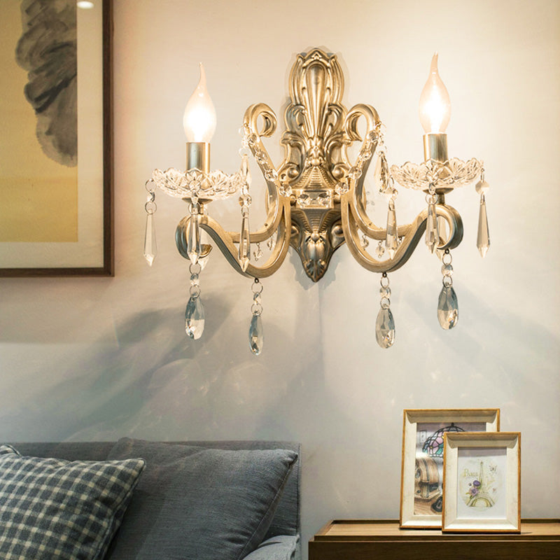 Skørter | Crystal Candle Holder Wall Mounted Lamp Retro 1/2 Bulbs Living Room Wall Light Silver