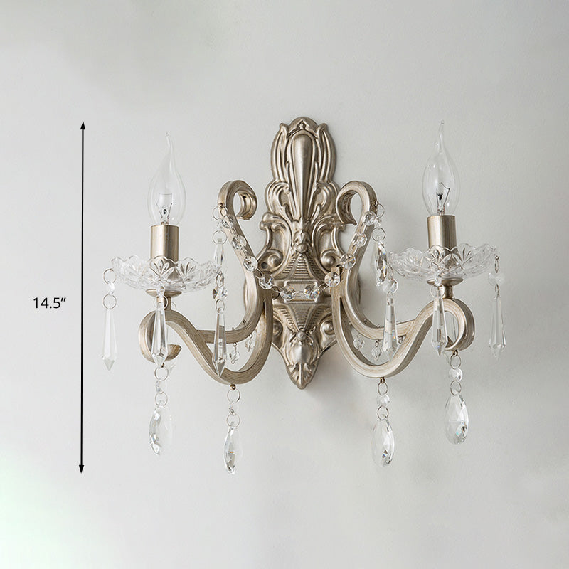Skørter | Crystal Candle Holder Wall Mounted Lamp Retro 1/2 Bulbs Living Room Wall Light Silver