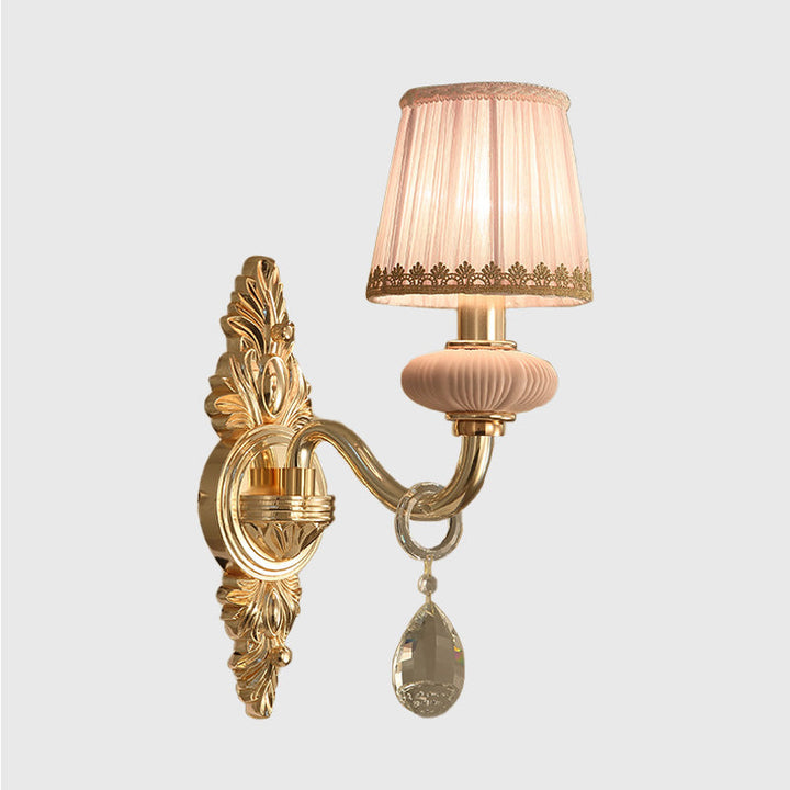 Skørter | Barrel Bedroom Wall Light Sconces Traditional Fabric 1/2 Heads Pink/Blue Wall Lighting with Crystal Accent