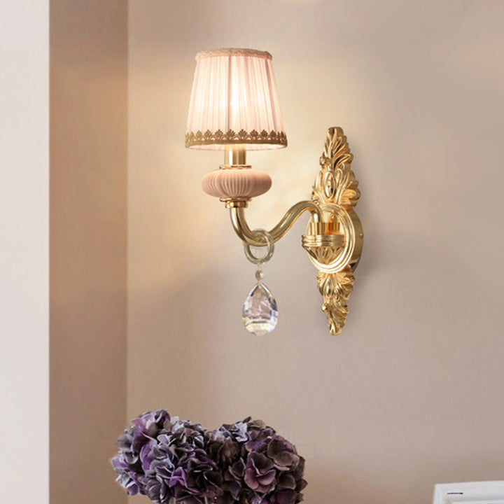 Skørter | Barrel Bedroom Wall Light Sconces Traditional Fabric 1/2 Heads Pink/Blue Wall Lighting with Crystal Accent