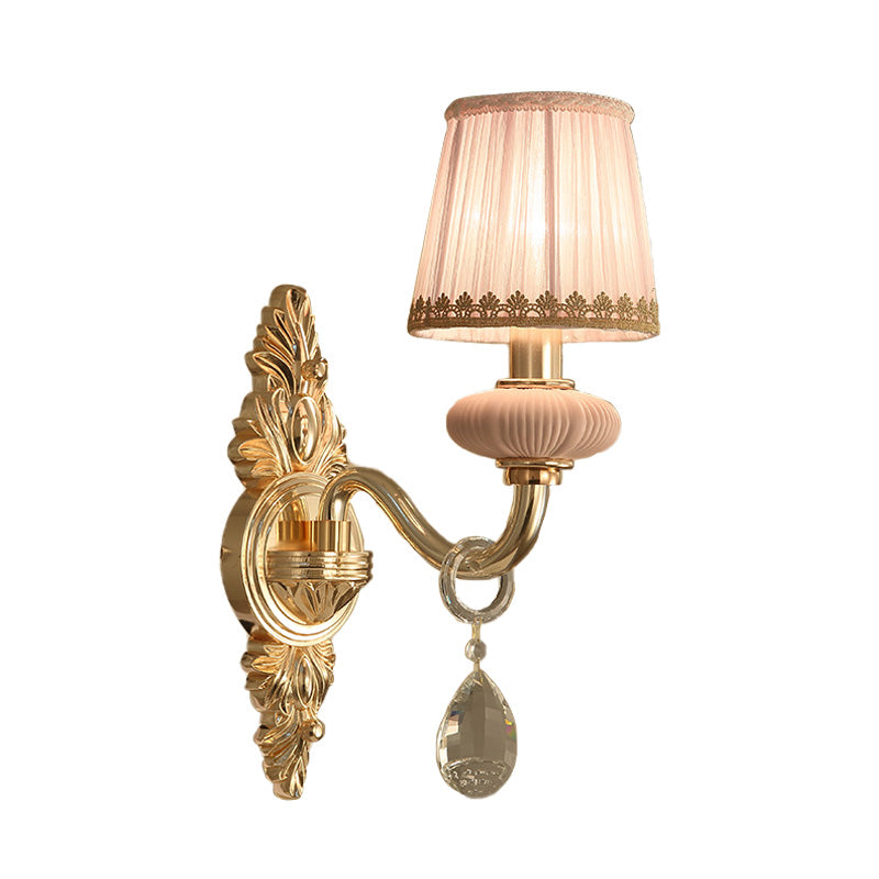 Skørter | Barrel Bedroom Wall Light Sconces Traditional Fabric 1/2 Heads Pink/Blue Wall Lighting with Crystal Accent