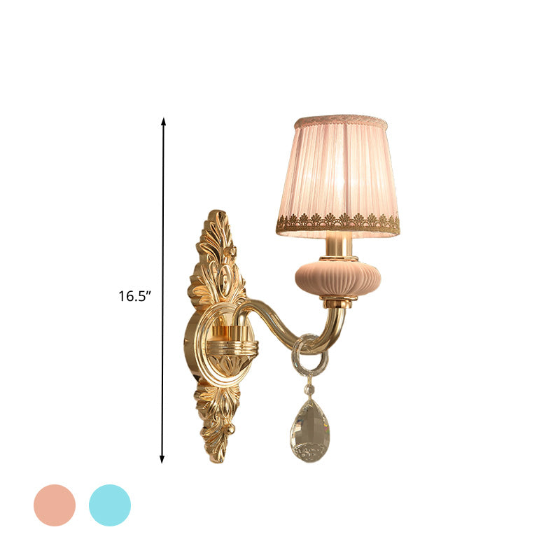 Skørter | Barrel Bedroom Wall Light Sconces Traditional Fabric 1/2 Heads Pink/Blue Wall Lighting with Crystal Accent