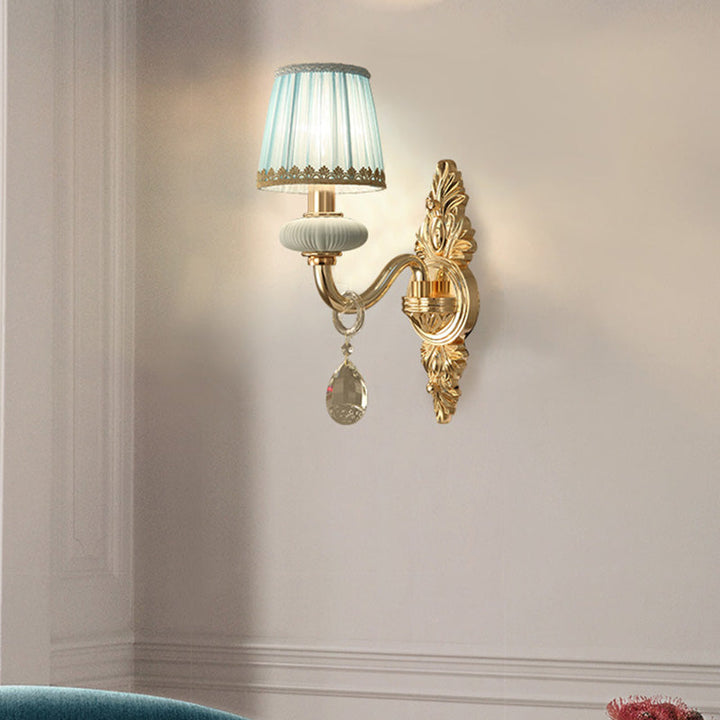 Skørter | Barrel Bedroom Wall Light Sconces Traditional Fabric 1/2 Heads Pink/Blue Wall Lighting with Crystal Accent
