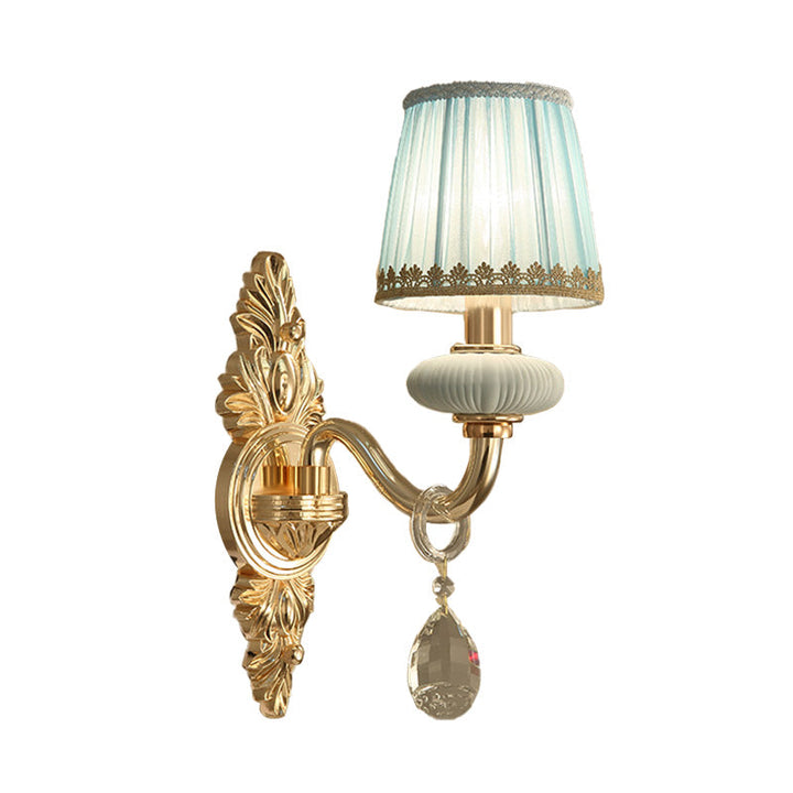 Skørter | Barrel Bedroom Wall Light Sconces Traditional Fabric 1/2 Heads Pink/Blue Wall Lighting with Crystal Accent