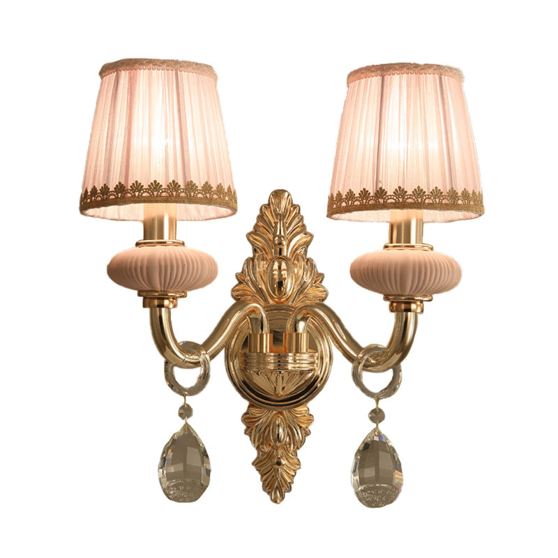 Skørter | Barrel Bedroom Wall Light Sconces Traditional Fabric 1/2 Heads Pink/Blue Wall Lighting with Crystal Accent