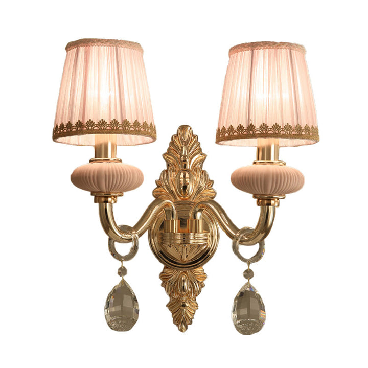 Skørter | Barrel Bedroom Wall Light Sconces Traditional Fabric 1/2 Heads Pink/Blue Wall Lighting with Crystal Accent