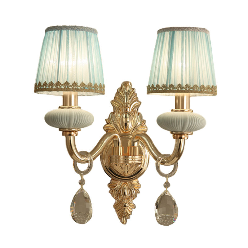 Skørter | Barrel Bedroom Wall Light Sconces Traditional Fabric 1/2 Heads Pink/Blue Wall Lighting with Crystal Accent
