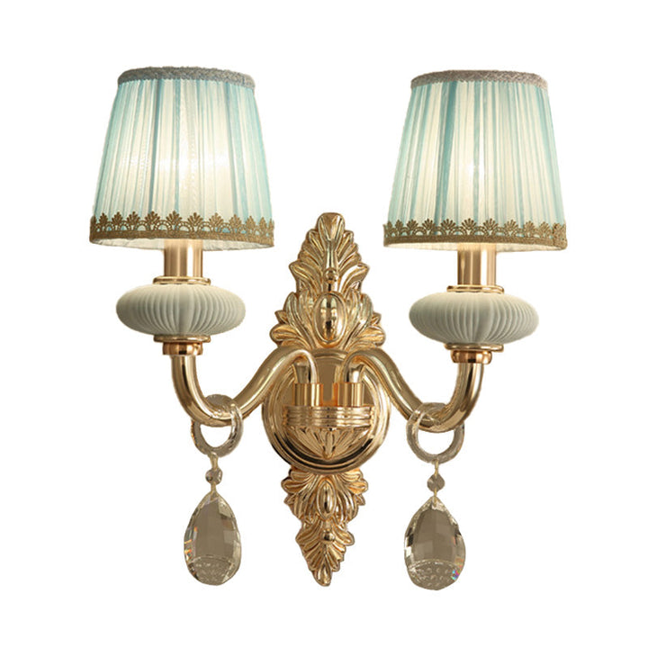 Skørter | Barrel Bedroom Wall Light Sconces Traditional Fabric 1/2 Heads Pink/Blue Wall Lighting with Crystal Accent