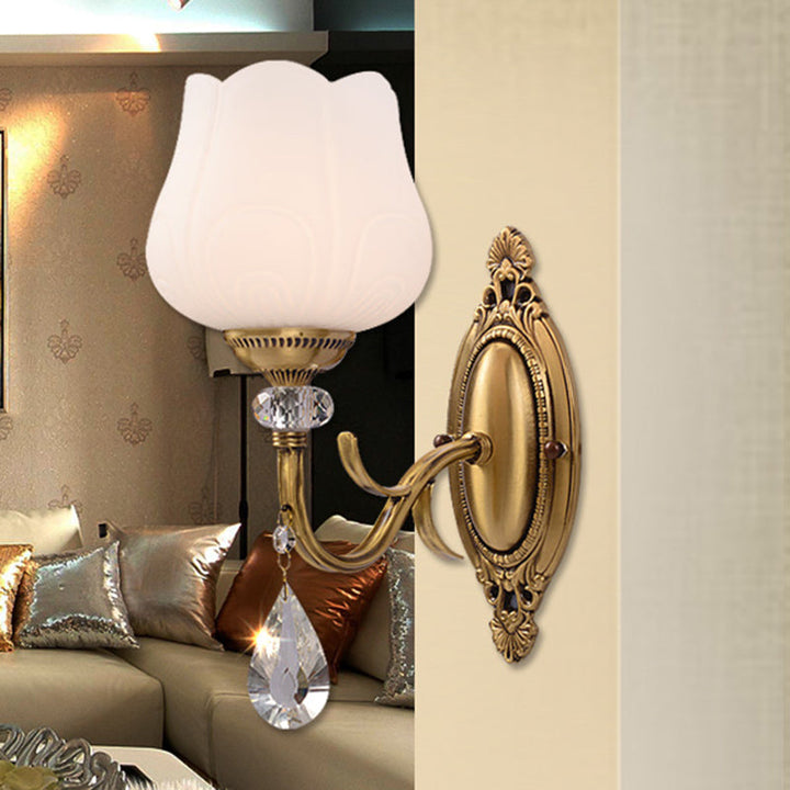 Skørter | Crystal Prism Flower Wall Mounted Lamp Traditionalism 1/2 Bulbs Bedroom Wall Light Fixture in Gold