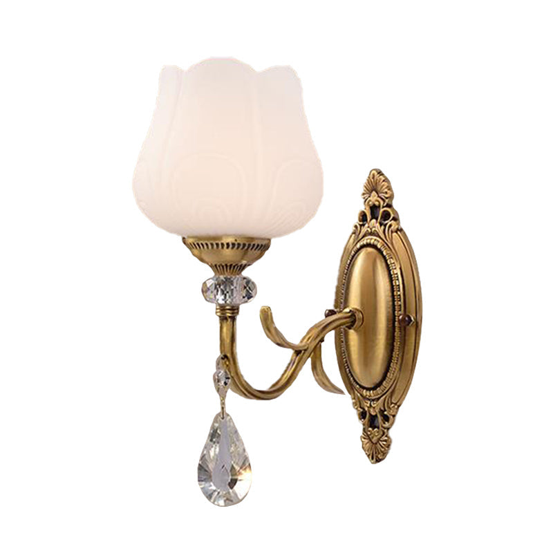 Skørter | Crystal Prism Flower Wall Mounted Lamp Traditionalism 1/2 Bulbs Bedroom Wall Light Fixture in Gold