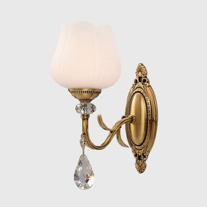 Skørter | Crystal Prism Flower Wall Mounted Lamp Traditionalism 1/2 Bulbs Bedroom Wall Light Fixture in Gold