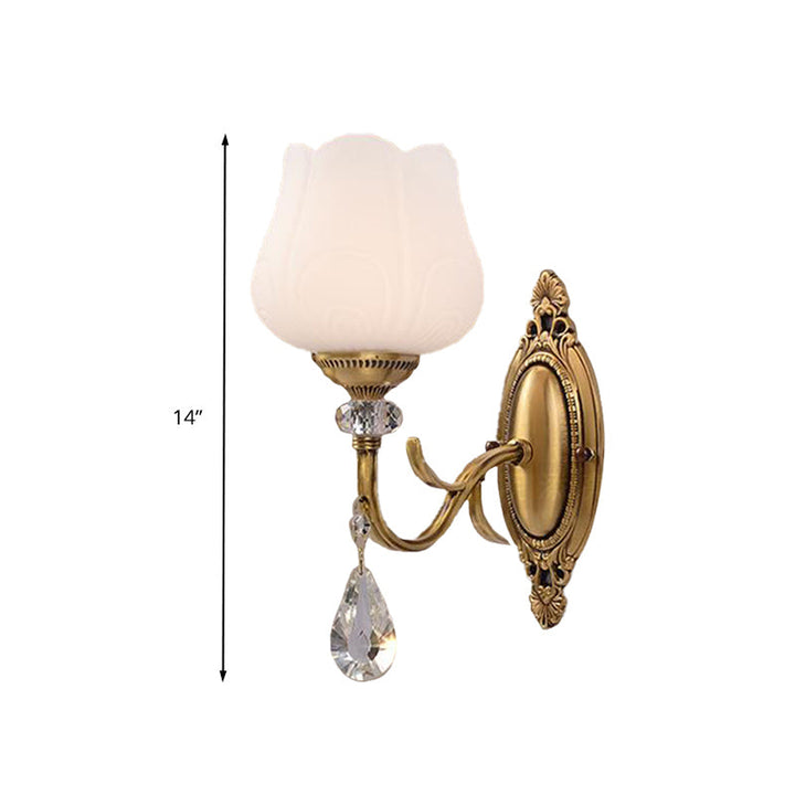 Skørter | Crystal Prism Flower Wall Mounted Lamp Traditionalism 1/2 Bulbs Bedroom Wall Light Fixture in Gold
