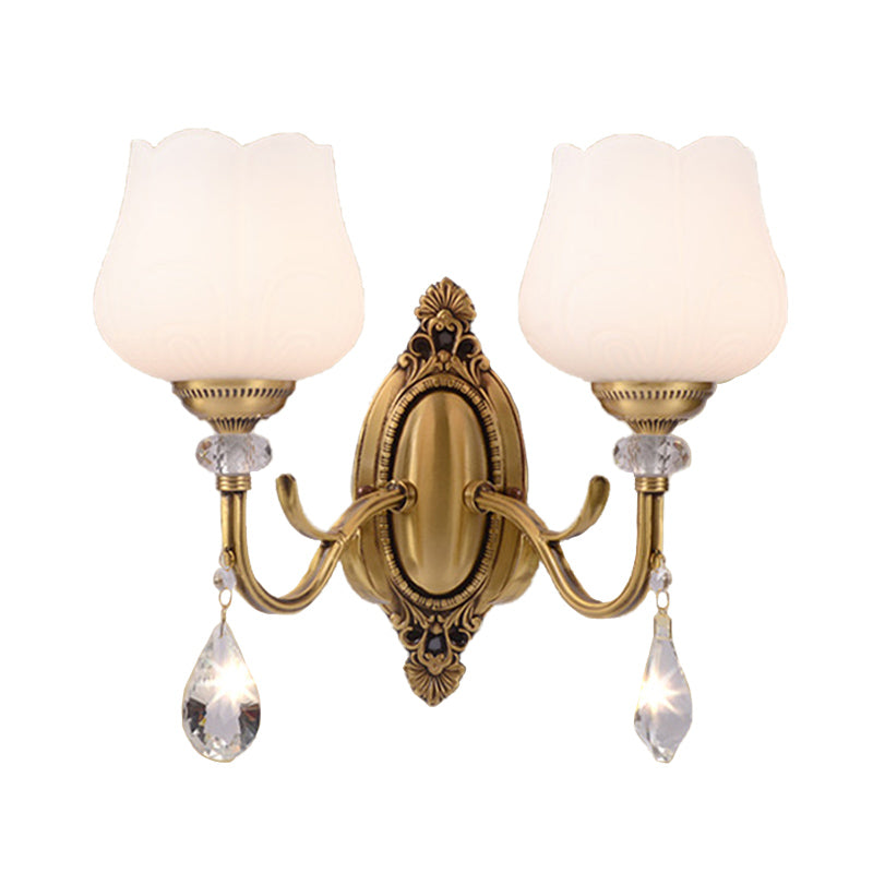 Skørter | Crystal Prism Flower Wall Mounted Lamp Traditionalism 1/2 Bulbs Bedroom Wall Light Fixture in Gold